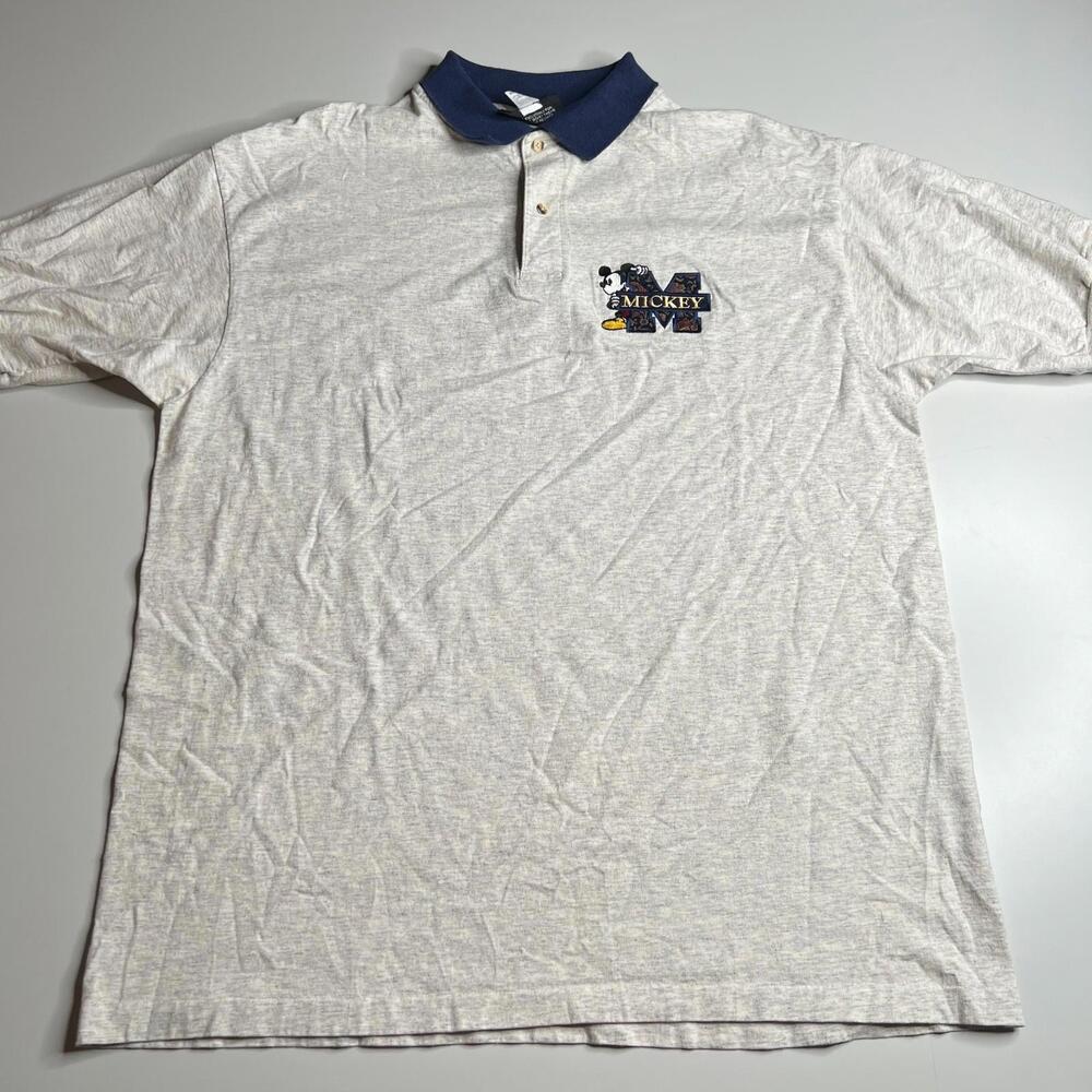 Vintage Disney Mickey Mouse Polo Shirt Gray Blue Collar XL-2XL Walt Disney World